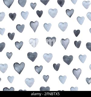Seamless hand drawn pattern with hearts. Illustration on white silver grey background hahdpainted background Stock Photo