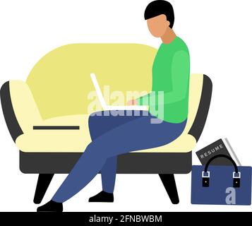 Online job interview flat color vector faceless character Stock Vector
