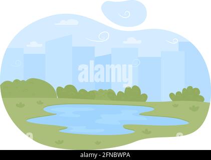 Lake on plains 2D vector web banner, poster Stock Vector