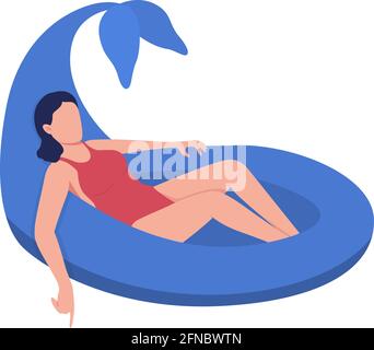 Swimming with dolphin pool float flat color vector faceless character Stock Vector