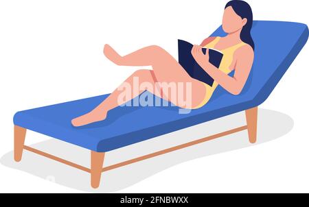 Reading book on beach flat color vector faceless character Stock Vector