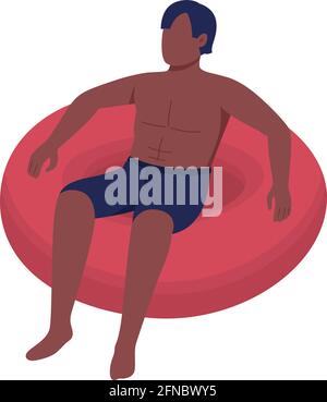 Man floating in inflatable float flat color vector faceless character Stock Vector