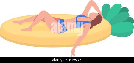 Sunbathing in inflatable pineapple float flat color vector faceless character Stock Vector