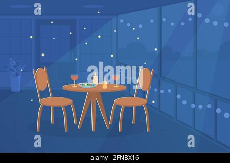 Romantic dinner at home flat color vector illustration Stock Vector