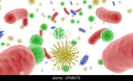 Microbiome body in the human gut in 3d style Healthy food microbes bacteria 3d render Stock Photo