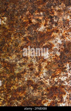 Close up of rust and corrosion forming on a steel sheet. Mineralisation. Compositing texture, grunge, rust, weathering, aged, vintage. Background. Stock Photo