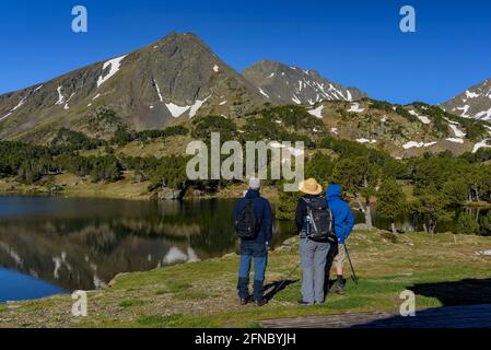 Summer morning in Camporells lakes, below the Pic Peric and Petit Peric mountains (Pyrénées Orientales, Occitanie, France) Stock Photo