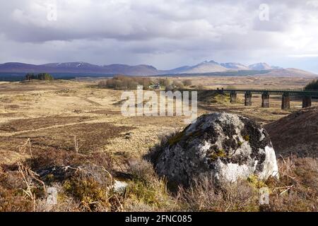 West Highland railway north of Rannoch station showing rail viaduct Stock Photo
