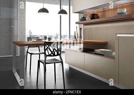 Warsaw, Poland – June 28 2020: Modern kitchen interior design in minimalism style Stock Photo