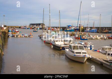 fishing boats moored in bridlington harbour on the yorkshire coast Stock Photo