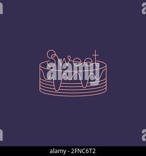 Vector cake logo in outline style. Digital art Stock Vector