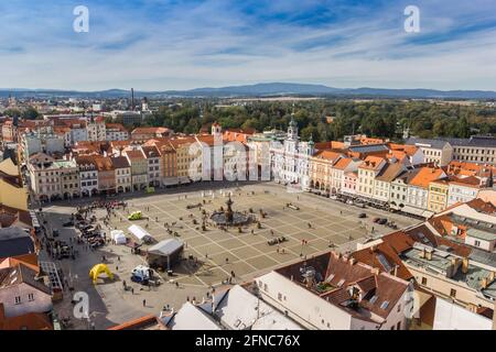 Aerial view of the historic market square in Ceske Budejovice, Czech Republic Stock Photo