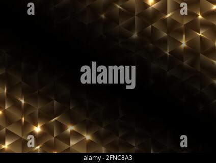 Abstract gold geometric triangle shape luxury pattern with lighting on black background. Vector illustration Stock Vector