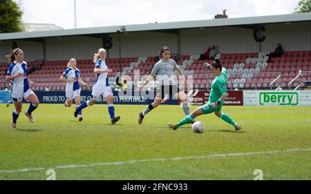 Leyland, UK. 16th May, 2021. Jess King (#9 Charlton Athletic) scores the winning goal during the FA Womens Cup game between Blackburn Rovers and Charlton at The County Ground in Leyland, England Credit: SPP Sport Press Photo. /Alamy Live News Stock Photo