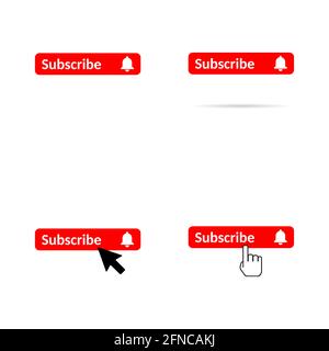 Set of subscribe web button, social media icon vector illustration, internet website symbol, isolated sign . Stock Vector