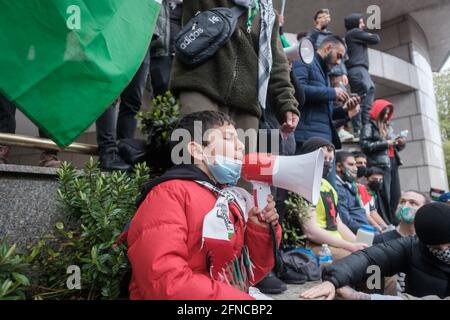 May 15th 2021, around 150,000 people attend the  March for Palestine protest; they converged at the Israeli Embassy but were blocked and eventually Stock Photo