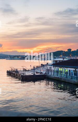 The Eminönü waterfront on the Golden Horn in Istanbul at dawn Stock Photo