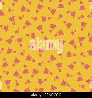 Vector yellow and red traffic cones polka dot seamless pattern background. Suitable for textile, gift wrap and wallpaper. Stock Vector