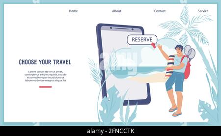 Concept website of Book your travel and trip planning online, flat vector illustration. Stock Vector