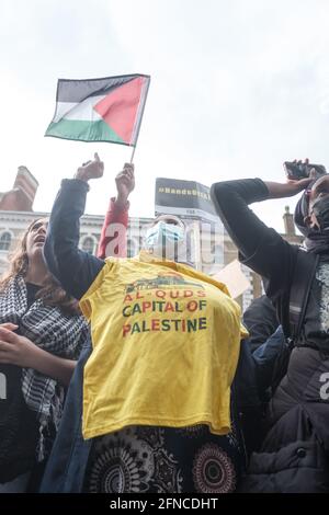 May 15th 2021, around 150,000 people attend the  March for Palestine protest; they converged at the Israeli Embassy but were blocked and eventually Stock Photo