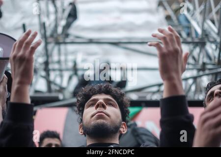 May 15th 2021, around 150,000 people attend the  March for Palestine protest; they converged at the Israeli Embassy but were blocked and eventually Stock Photo