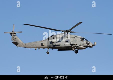 US Navy Sikorsky SH-60 Seahawk with the Helicopter Maritime Strike Squadron Five-One (HSM-51) flies near Naval Air Facility in Kanagawa. (Photo by Damon Coulter / SOPA Images/Sipa USA) Stock Photo