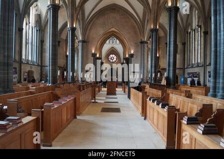 A view of the interior of  Temple Church, in London, UK: the chancel Stock Photo