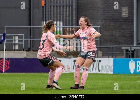 London, UK. 16th May, 2021. Lucy Watson (16 Sheffield United) celebrates her goal during the Vitality Womens FA Cup game between Tottenham Hotspur and Sheffield United at The Hive, in London, England. Credit: SPP Sport Press Photo. /Alamy Live News Stock Photo