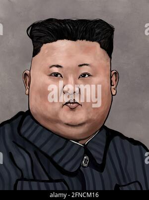 May 16, 2021 -: portrait of Kim Jong Un . Editorial artistic hand drawing caricature of North Korea leader Kim Jong-Un Stock Photo