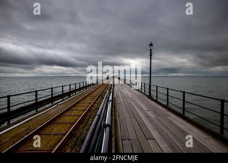 Southend on Sea Essex England UK 15 May 2021 Southend Pier at just over one and a quarter miles long is the longest pleasure pier in the world.  South Stock Photo