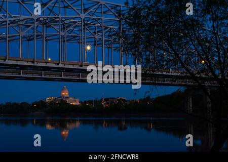 The Jefferson City Bridge carries U.S. Highway 63 across the Missouri River into Jefferson City, Missouri, USA, on May 13, 2021. The Missouri State Ca Stock Photo