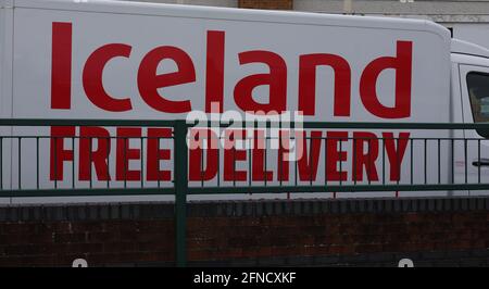 Van with Iceland Free Delivery written on it Stock Photo
