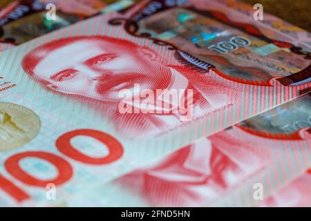 Currency of New Zealand. a lot of money. Hundred dollar banknotes, business and financial concept Stock Photo