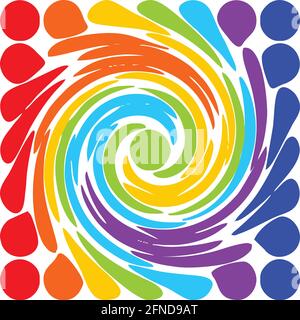 Tile with rainbow spiral composed splashes on white background, Stock Vector