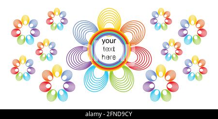 Brightly colored background with a group of rainbow flowers Stock Vector