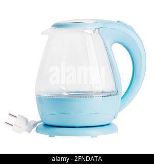 Empty blue glass electric kettle isolated on white Stock Photo