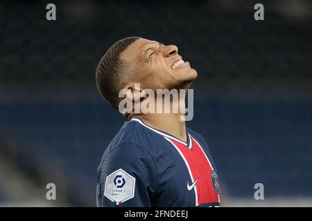 Kylian Mbappe (PSG) reacted during the French championship Ligue 1 football match between Paris Saint-Germain and Stade de Reims, on May 16, 2021 at Parc des Princes stadium in Paris, France - Photo Stephane Allaman / DPPI Stock Photo