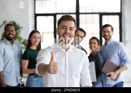 Happy employee satisfied with career and good job Stock Photo