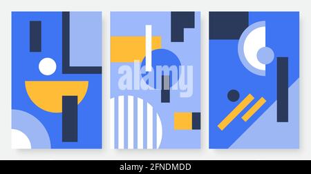 Abstract minimal pattern with geometric shapes vector illustration set. Trendy geometry wall art for decoration and interior design, simple minimalist geometry wallpaper poster template background Stock Vector