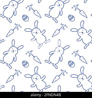 Easter rabbits, eggs and carrots seamless pattern on white background Vector Stock Vector