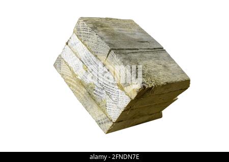 Four pieces of wood glued with resin-based glue. Raw wood planks glued together. Isolated background. Stock Photo