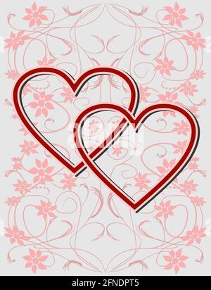 Valentine day background with hearts and ribbons in dark red design Stock Vector
