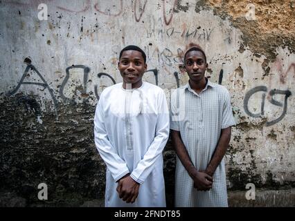 Two young black students standing out, high picture Stock Photo