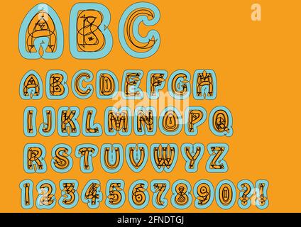 Nonconformist bizarre alphabet. Original font set with doodle elements ...