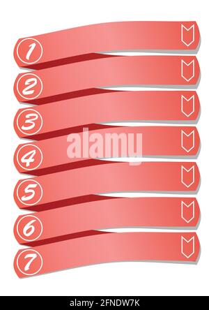 Graphical presentation template of the working process in seven steps with in spiral shape with shadow. Modern template for training, education, bussi Stock Vector