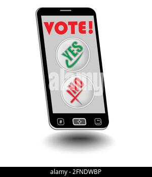 Smart phone with Vote display and buttons Yes, No. Vote easy using smart phone. Stock Vector