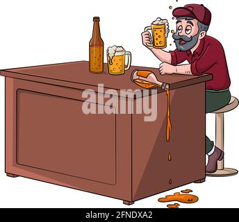 Cartoon vector illustration of an alcoholic man with drinks Stock Vector