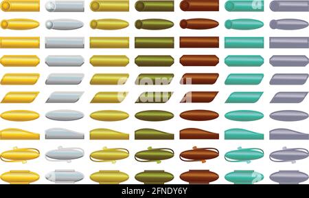 Mega set of metallic decorative buttons in different colors with gradient Stock Vector