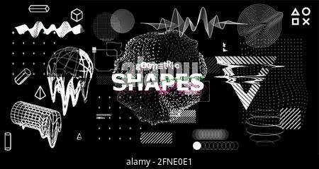 Glitch generative art with geometric shapes and composition. Abstract elements glitched collection. Sci-fi elements cyberpunk concept. Retrofuturism Stock Vector