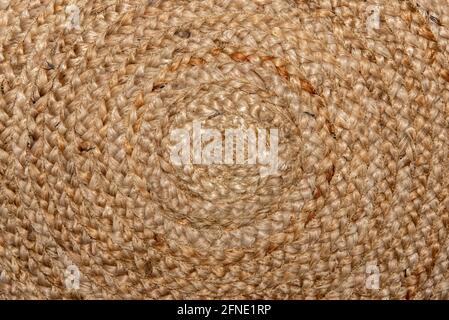 Beautiful circle pattern on handmade woven raffia basket Stock Photo